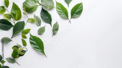 Fresh green organic leaves isolated on white background. AI generated.