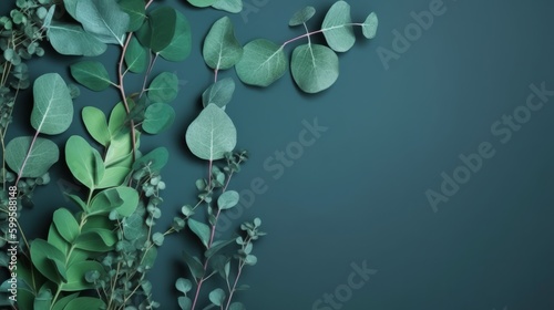 Green leaves branches herbs. AI generated.