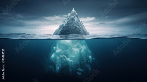 iceberg concept, underwater risk, dark hidden threat or danger concept. AI generated.