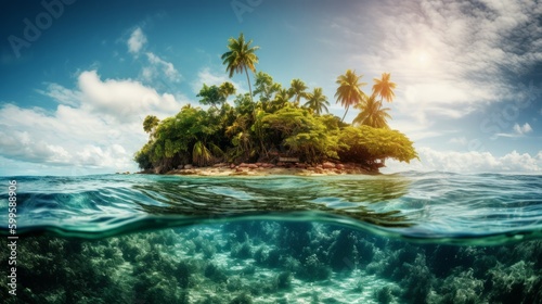 Image of a tropical paradise. Island in ocean. AI generated. © vadymstock
