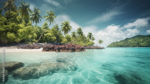 Image of a tropical paradise. Island in ocean. AI generated.