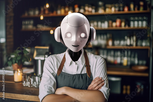 Portrait of a robot waitress in a bar. Generative AI