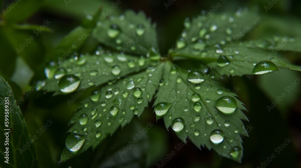 Macro of a few drops of water on a leaves. AI generated. Macro of a few drops of water on a leaves. AI generated.
