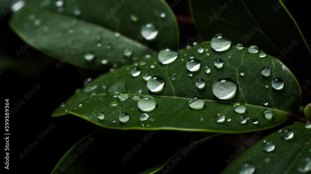 Macro of a few drops of water on a leaves. AI generated. Macro of a few drops of water on a leaves. AI generated.
