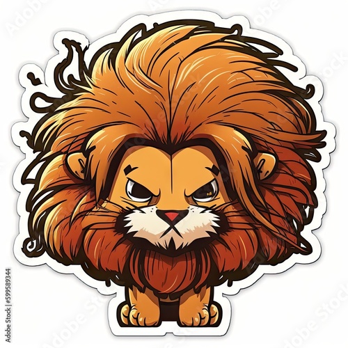 Sticky's Big Adventure: A Chibi Cartoon Sticker of the Cutest Lion with Big Head  Big Eyes  and Huge Mane  Spreading Happiness Everywhere!  photo