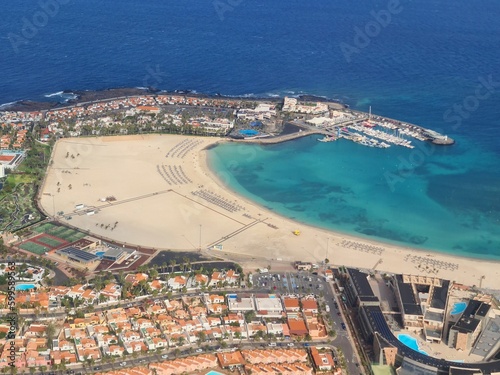 Aerila view of the city Playa del Castillo from the plane, Fuerteventura, Canary Islands, Spain photo