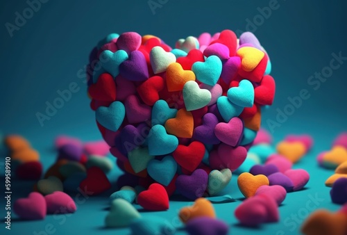 Love concept. Heart, candy heart, knit heart. Generative AI. Colored hearts. 