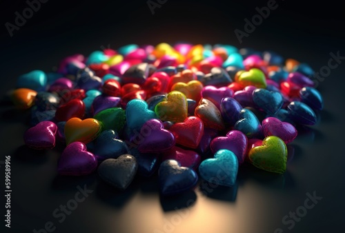 Love concept. Heart, candy heart, knit heart. Generative AI. Colored hearts. 