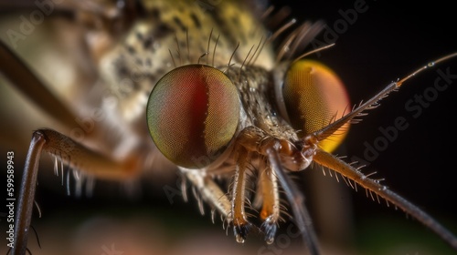Mosquito close up macro with selective focus. AI generative.