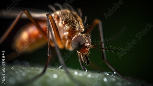 Mosquito close up macro with selective focus. AI generative. © vadymstock