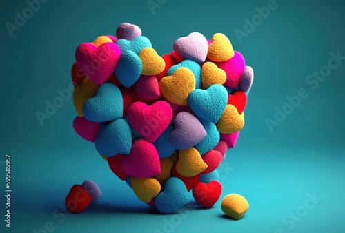 Love concept. Heart, candy heart, knit heart. Generative AI. Colored hearts. 