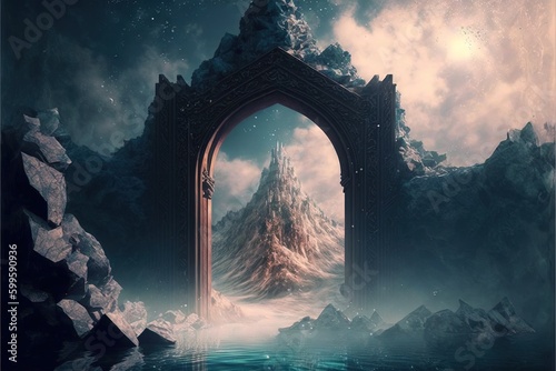 huge and majestic gates to dark fantasy AI