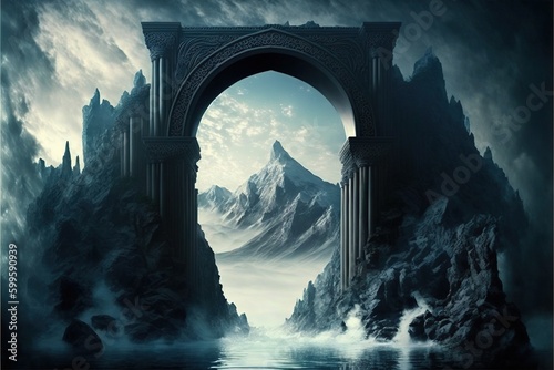 huge and majestic gates to dark fantasy AI