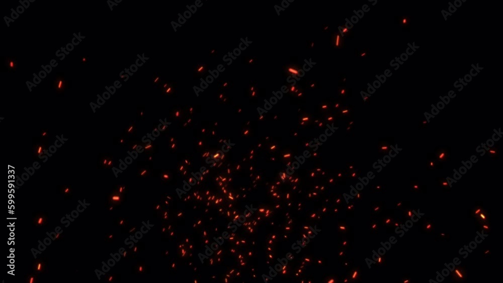 Loop glow fire particles sparks rising up with transparent alpha channel can be used for overlay for your project. 4K 3D animation of fiery orange glowing flying ember burning ash particles.