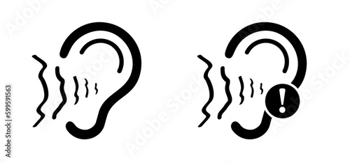 Tinnitus. Ringing in the ears. Vector line pattern. Unbearable ringing in ears. Concept of diseases of hearing organs or neurology problems. Deafness, limited hearing. Ear hearing loss Deaf icon.