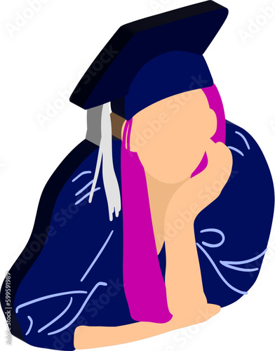 3D graduate girl with pink hair