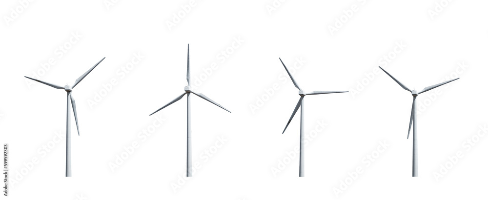 Vier Windräder Freigestellt auf weißem Hintergrund Vier Windräder Freigestellt auf weißem Hintergrund