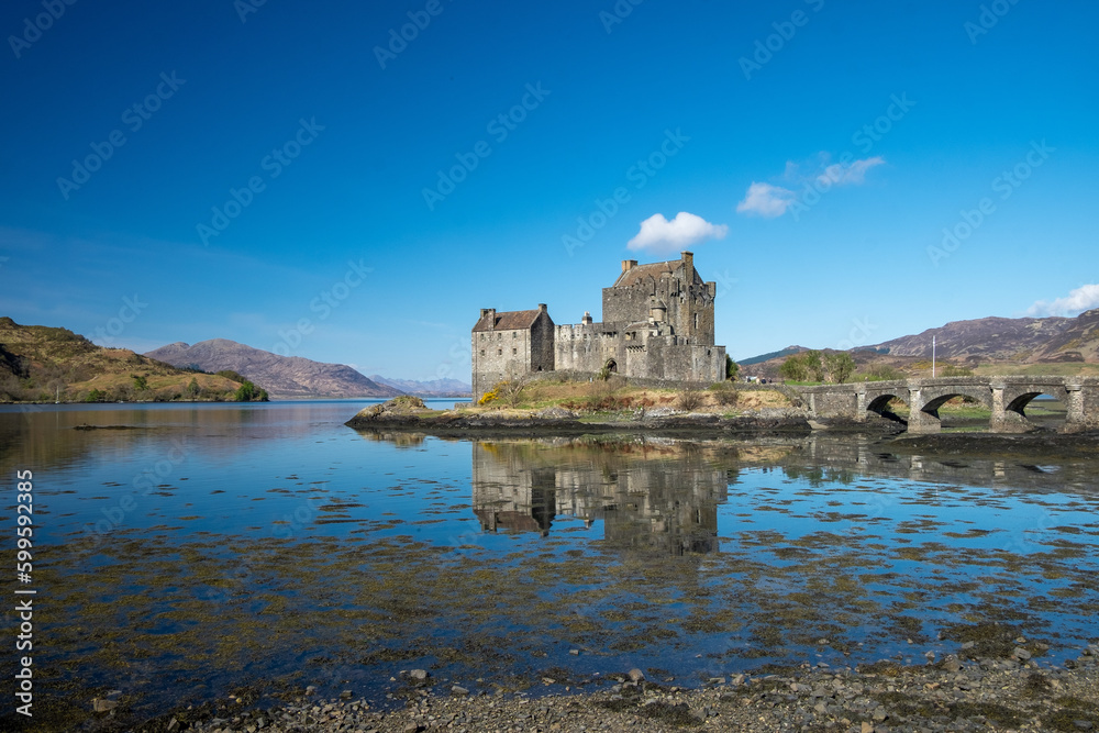 beuatiful view of Eilean Donan castle on a clear spring day