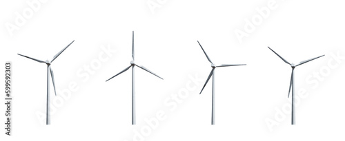 Vier Windräder Freigestellt auf weißem Hintergrund