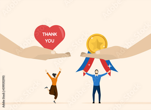 Employee appreciation concept, thanks or appreciation to best employee, thank you or thank you support, businessman hand giving heart with thanksgiving and appreciation to employees.