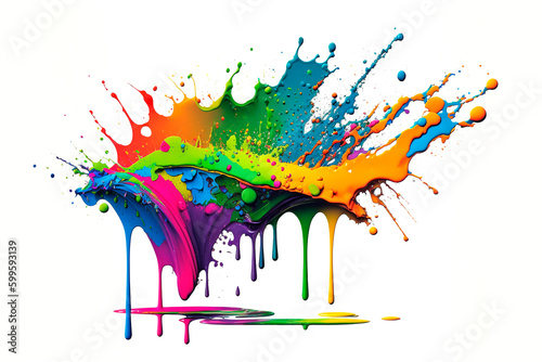 Exploding liquid paint in rainbow colors with splashes  Ai generative