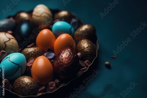 Easter eggs arranged in a heart shape  generative AI