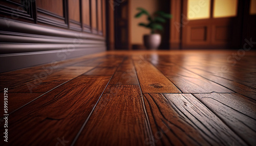 Room with wooden floor, flooring made of brown wood, Generative AI