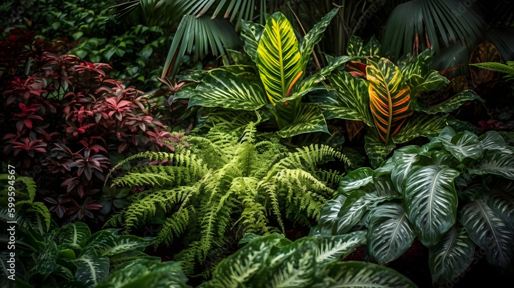 みずみずしく、多彩に: 南国の葉物植物の美しい組み合わせ No.009 | Lush and Varied: A Beautiful Combination of Tropical Foliage Plants Generative AI みずみずしく、多彩に: 南国の葉物植物の美しい組み合わせ No.009 | Lush and Varied: A Beautiful Combination of Tropical Foliage Plants Generative AI