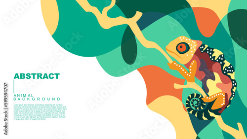 vector abstract chameleon on a green background, exotic colorful background