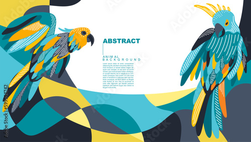 vector abstract two parrots on a blue background, exotic colorful background