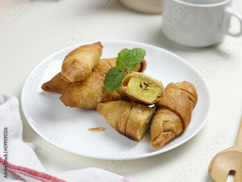 Molen banana is a traditional Indonesian snack, made from processed bananas wrapped in pastry and then deep-fried
