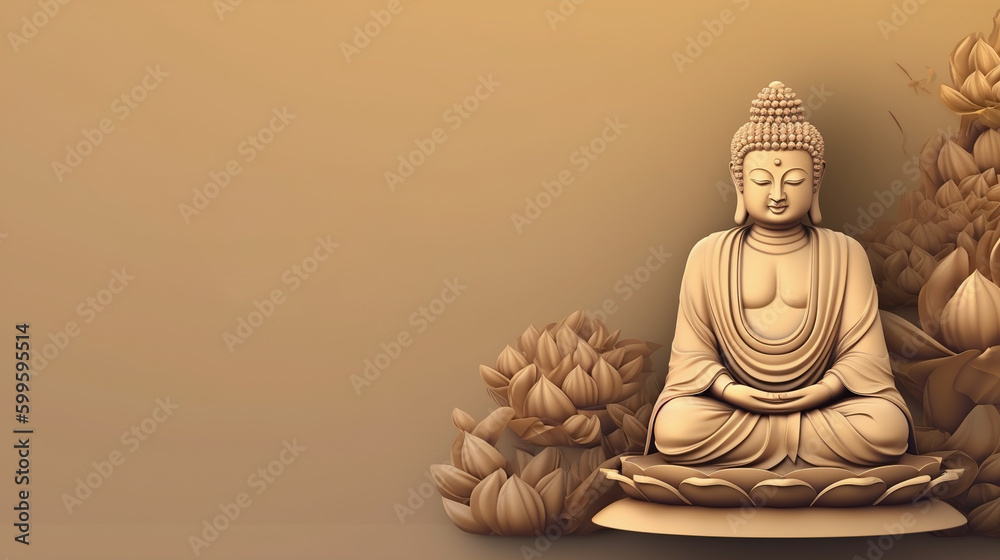 Buddha on a beige background with space for text. AI generation Buddha on a beige background with space for text. AI generation