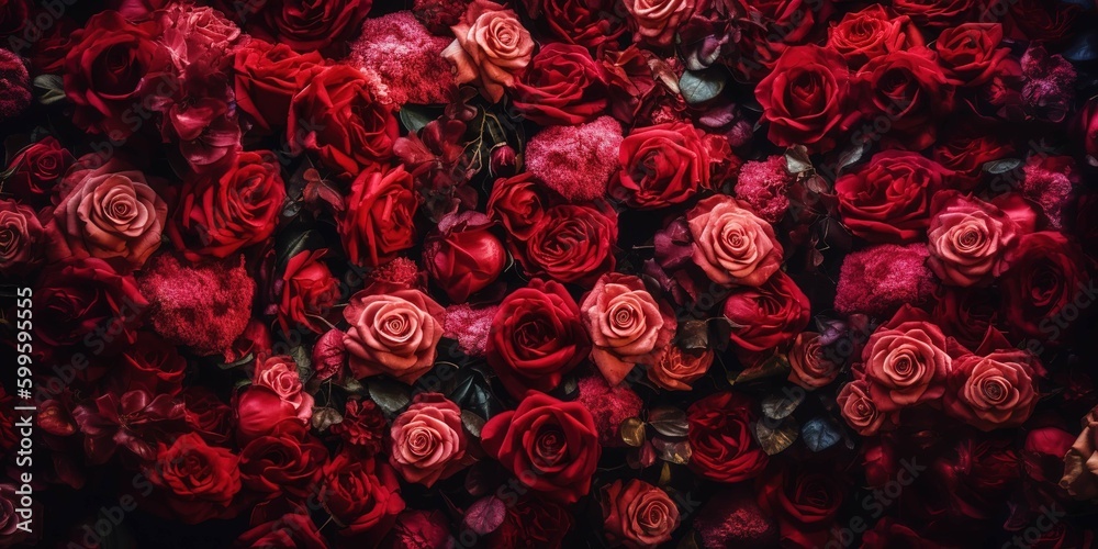 Natural red roses background flowers wall, generative AI Stock ...