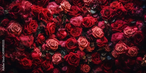 Natural red roses background flowers wall, generative AI © krishnendu