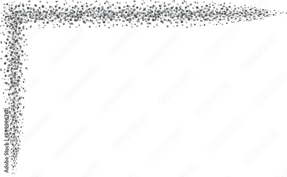 L-shaped linear border with small faded dots, gray. An L-shaped corner to use as a border for your designs, made with messy, irregular grey dots. L-shaped linear border with small faded dots, gray. An L-shaped corner to use as a border for your designs, made with messy, irregular grey dots.