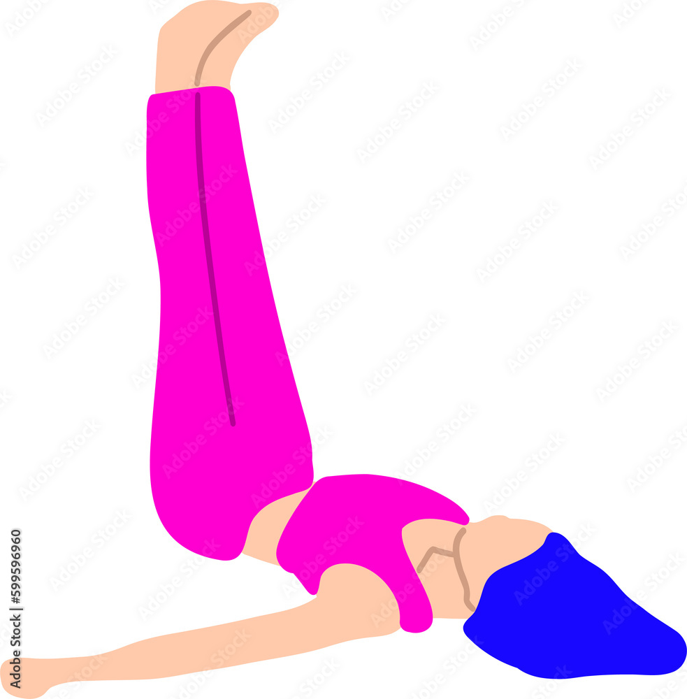 Woman with blue hair  doing yoga exercise