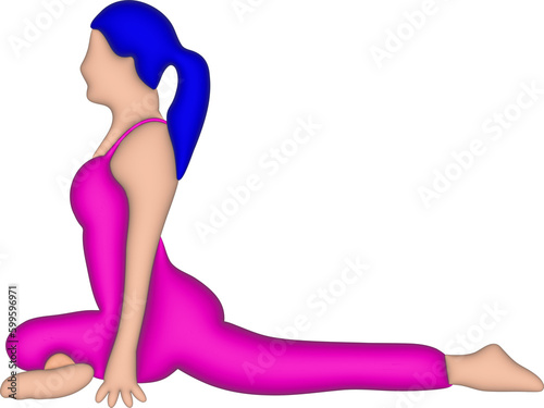 3D woman with blue hair doing yoga exercise