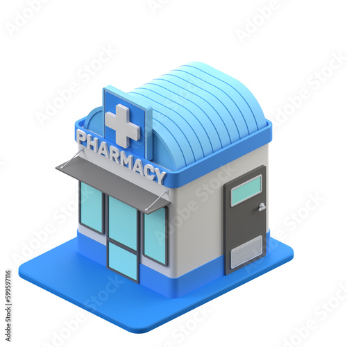 3D rendering of a isometric pharmacy building illustration
