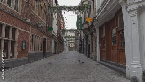 An empty street of Rue des Dominicains in Brussels Belgium photo