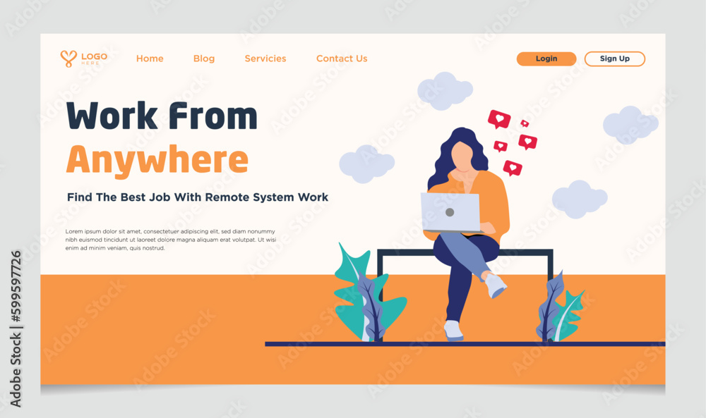 Work From Anywhere Landing Page Template suitable for template design, illustration, business advertising, and website asset