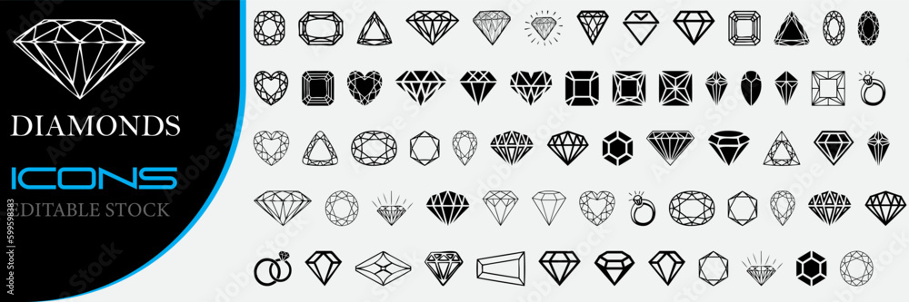 abstract black diamond collection outline a line. diamond-shaped vector