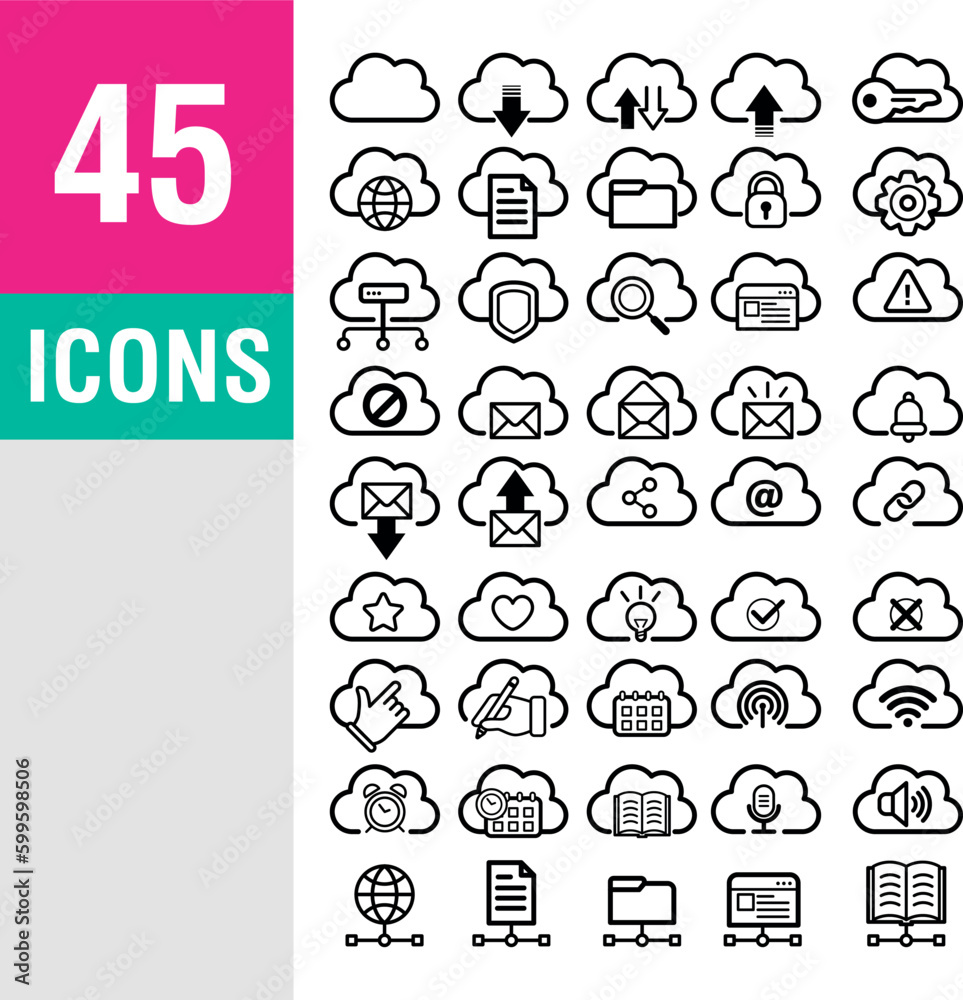 cloud themed internet computing and services icons