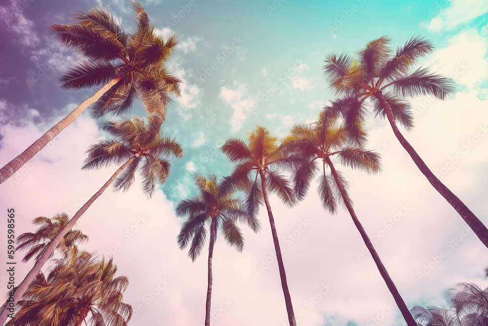 Palm trees on the beautiful sky background, generative ai.