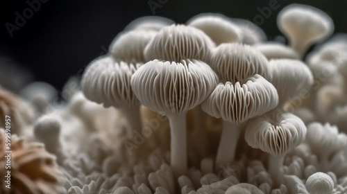 White mushroom macro photography. Generative AI