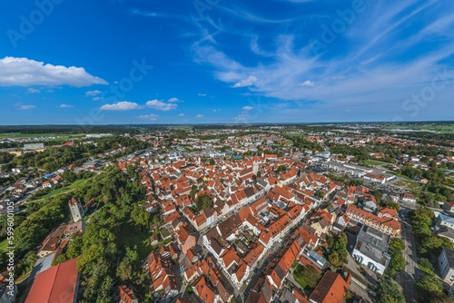 Kaufbeuren im Luftbild - Ausblick auf die historische Altstadt und den Fünfknopfturm
 photo