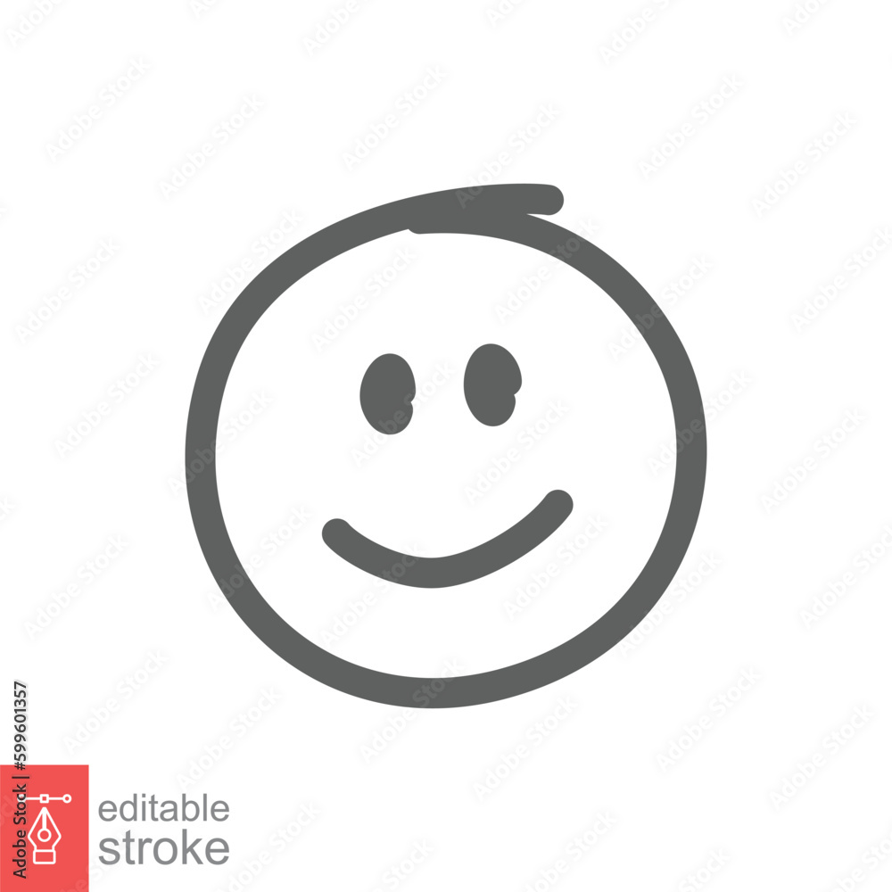 Fototapeta premium Smile face icon. Simple outline style. Happy head doodle sketch, funny, fun, emotion concept. Thin line symbol. Vector symbol illustration isolated on white background. Editable stroke EPS 10.