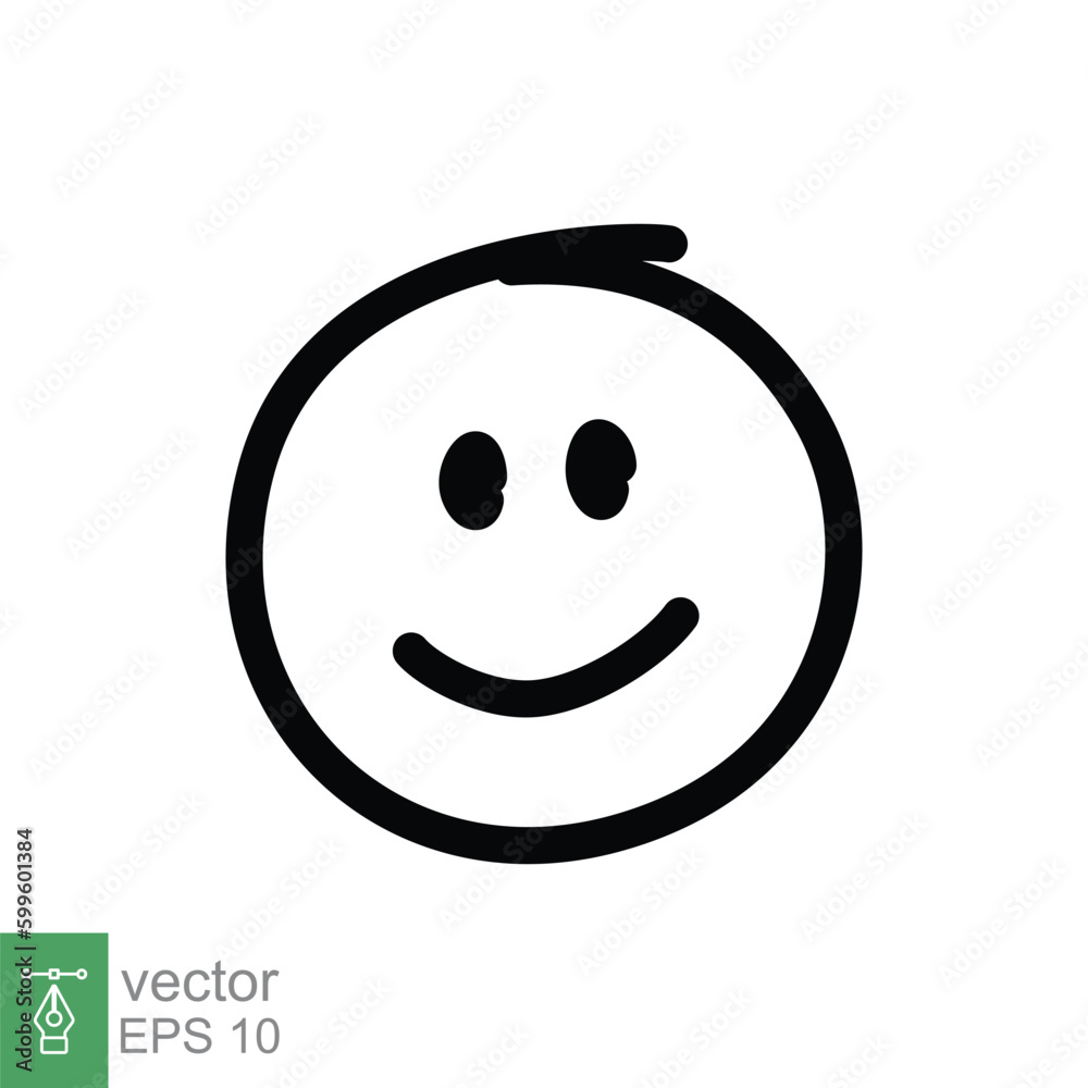 Fototapeta premium Smile face icon. Simple outline style. Happy head doodle sketch, funny, fun, emotion concept. Thin line symbol. Vector symbol illustration isolated on white background. EPS 10.