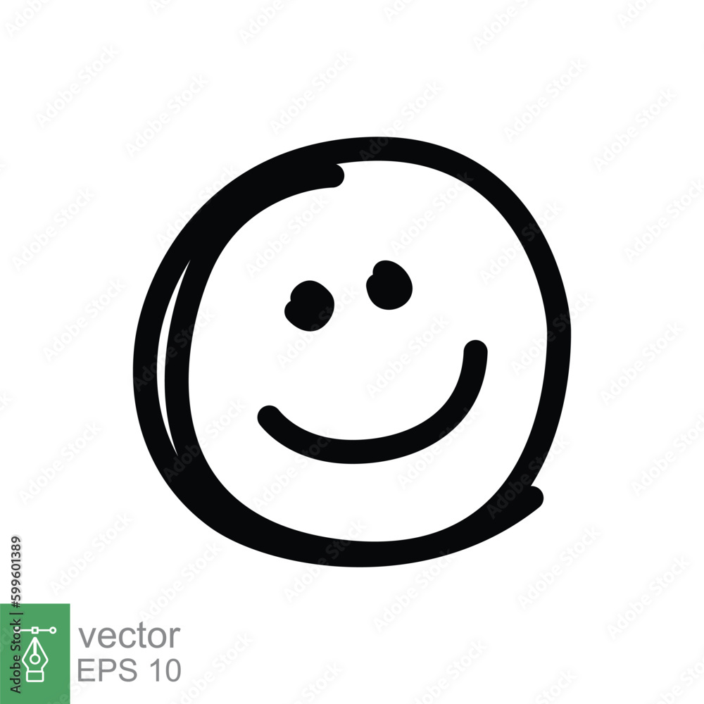 Fototapeta premium Smile face icon. Simple outline style. Happy head doodle sketch, funny, fun, emotion concept. Thin line symbol. Vector symbol illustration isolated on white background. EPS 10.