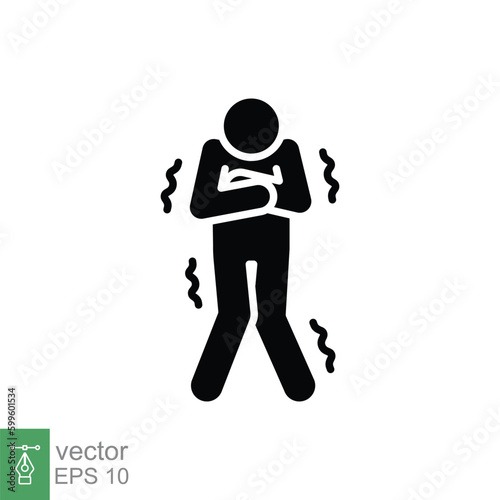 Shiver icon. Simple solid style. Unwell, ague, freeze, grippe, fever chills, ill concept. Black silhouette, glyph symbol. Vector symbol illustration isolated on white background. EPS 10.