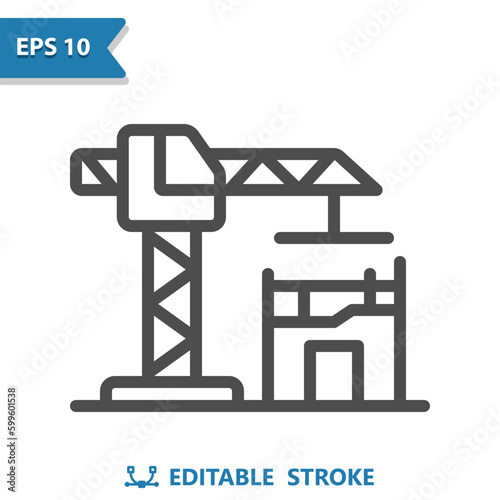 Construction Icon. Construction Crane, Scaffolding, Building, Apartment Building, Office Building